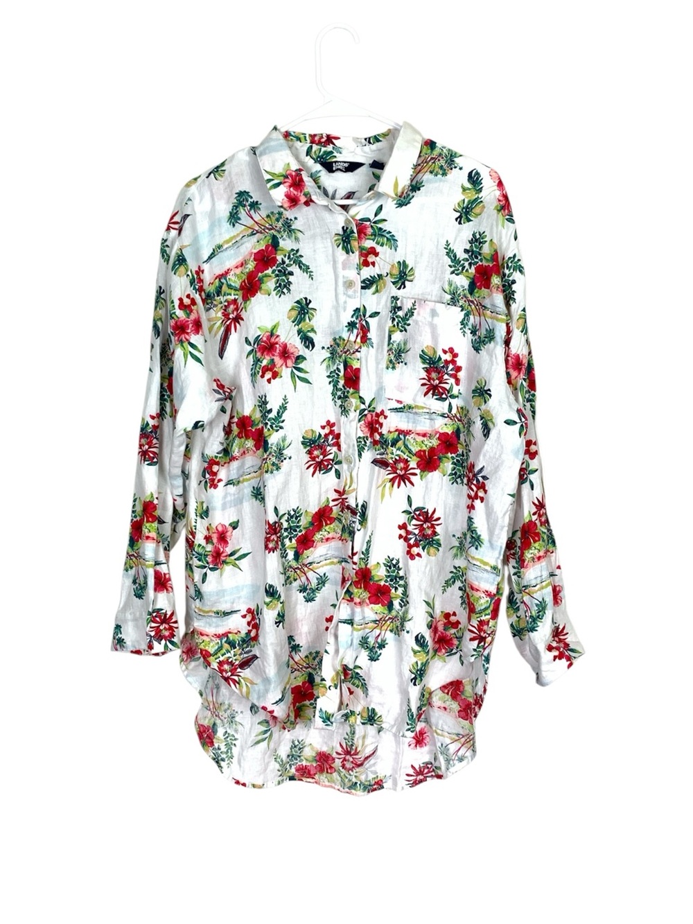 Lands end floral linen button up top size large coastal resort